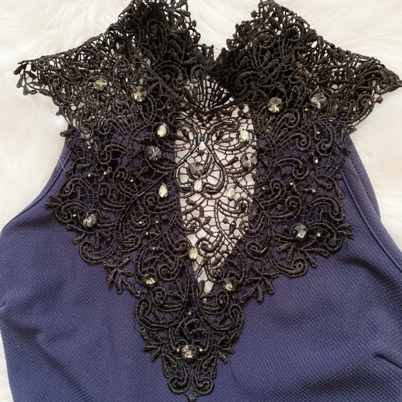 Blue and black high neck skater dress - Picture 3 of 3